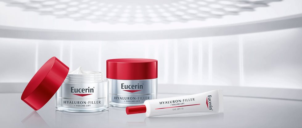 Предишната серия Eucerin Volume Filler сега носи наименованието Eucerin Hyaluron-Filler + Volume-Lift